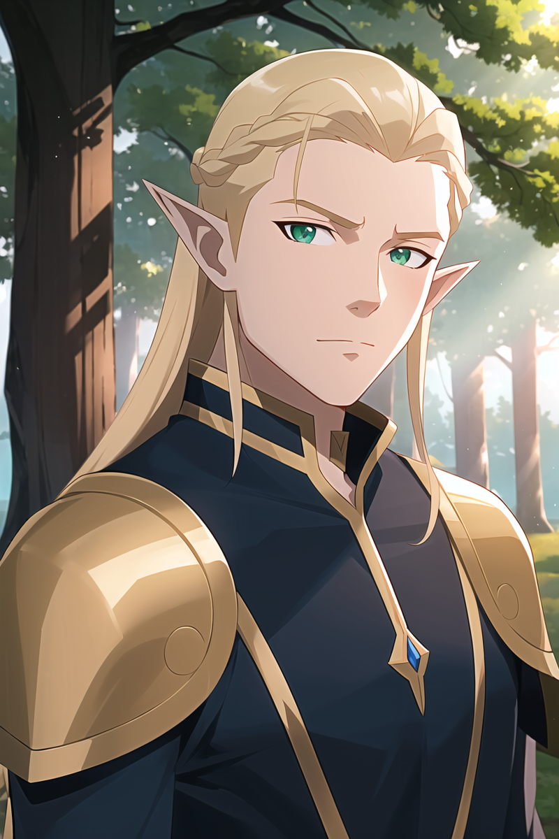 3978522285-2653106269-vox machina style, outdoors, woods, trees,_solo, 1boy, male focus, blonde hair, long hair, green eyes, pointy ears, circlet, elf.png